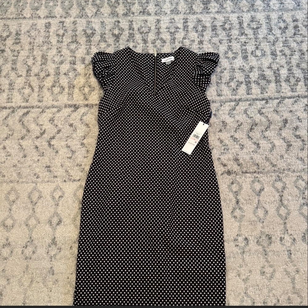 Calvin Klein Black and White Dotted Midi Dress